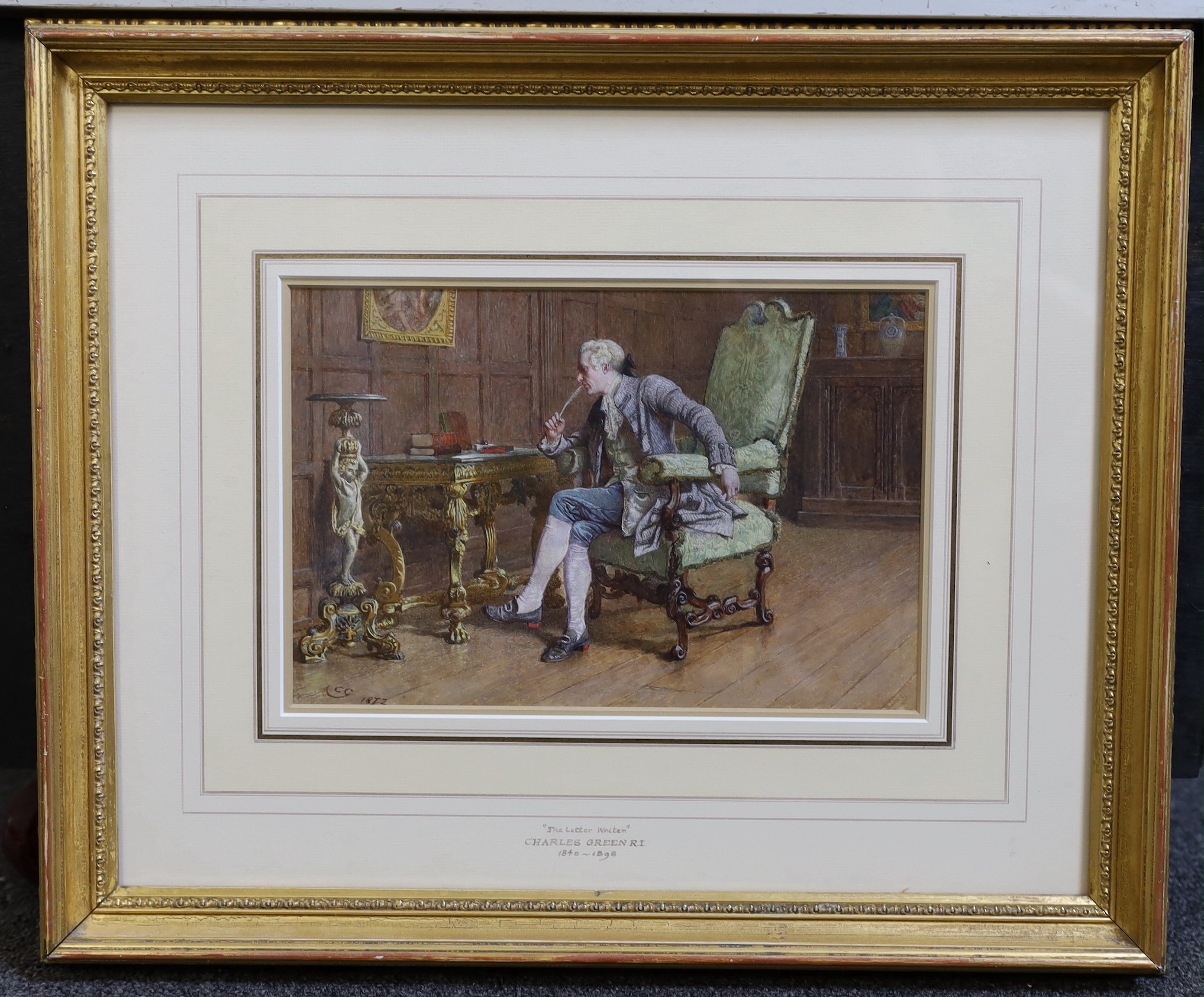Charles Green R.I. (1840–1898), 'The Letter Writer', watercolour, 16 x 24cm